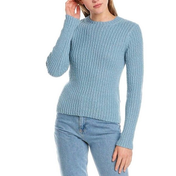 Vince Women's Blue Textured Rib Linen Cotton Pullover Crewneck Sweater - Picture 1 of 9